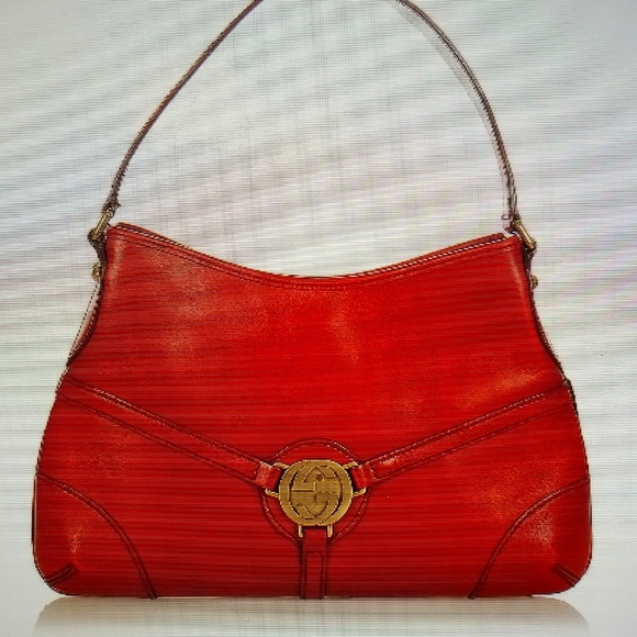 GUCCI RED leather calfskin Reins hobo shoulder bag hardware brass gold tone - Picture 1 of 5